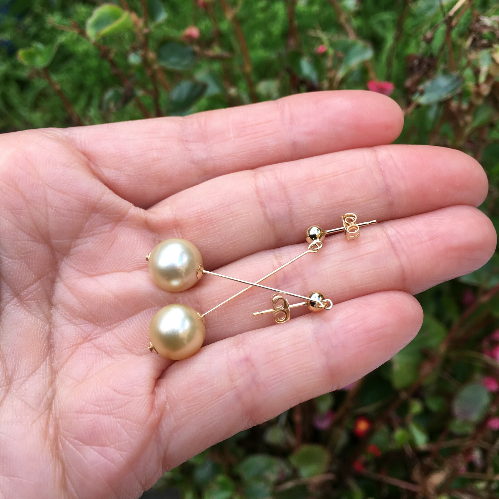 9.5-10mm natural high luster Australia gold seawater Pearl 14KGF Earring 40mm #3