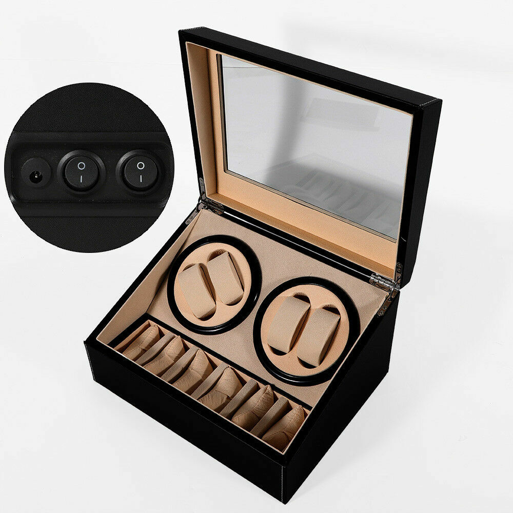 4+6 Automatic Rotation Watch Winder Display Case Wooden Storage Box US