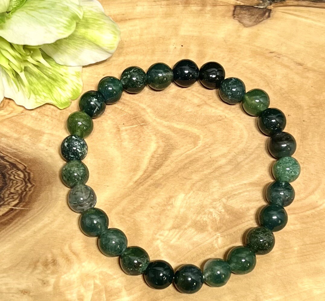Wholesale 6 Pcs Natural Moss Agate 8mm 7.5” Crystal Bracelet Healing Energy