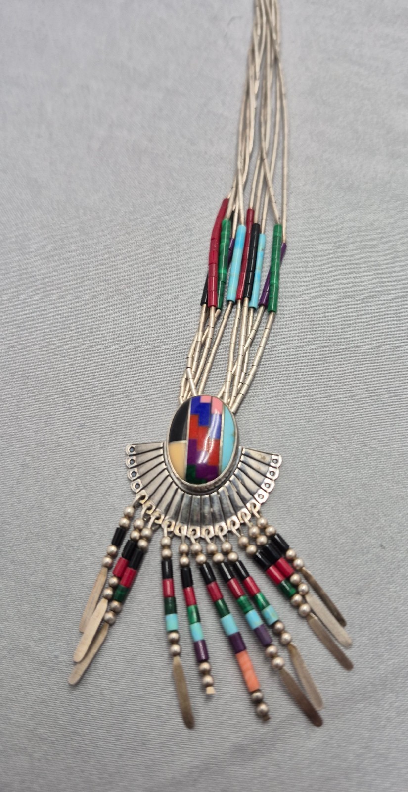 Turquoise 10 Strand Liquid Silver Necklace & Matching 10 Strand Bracelet
