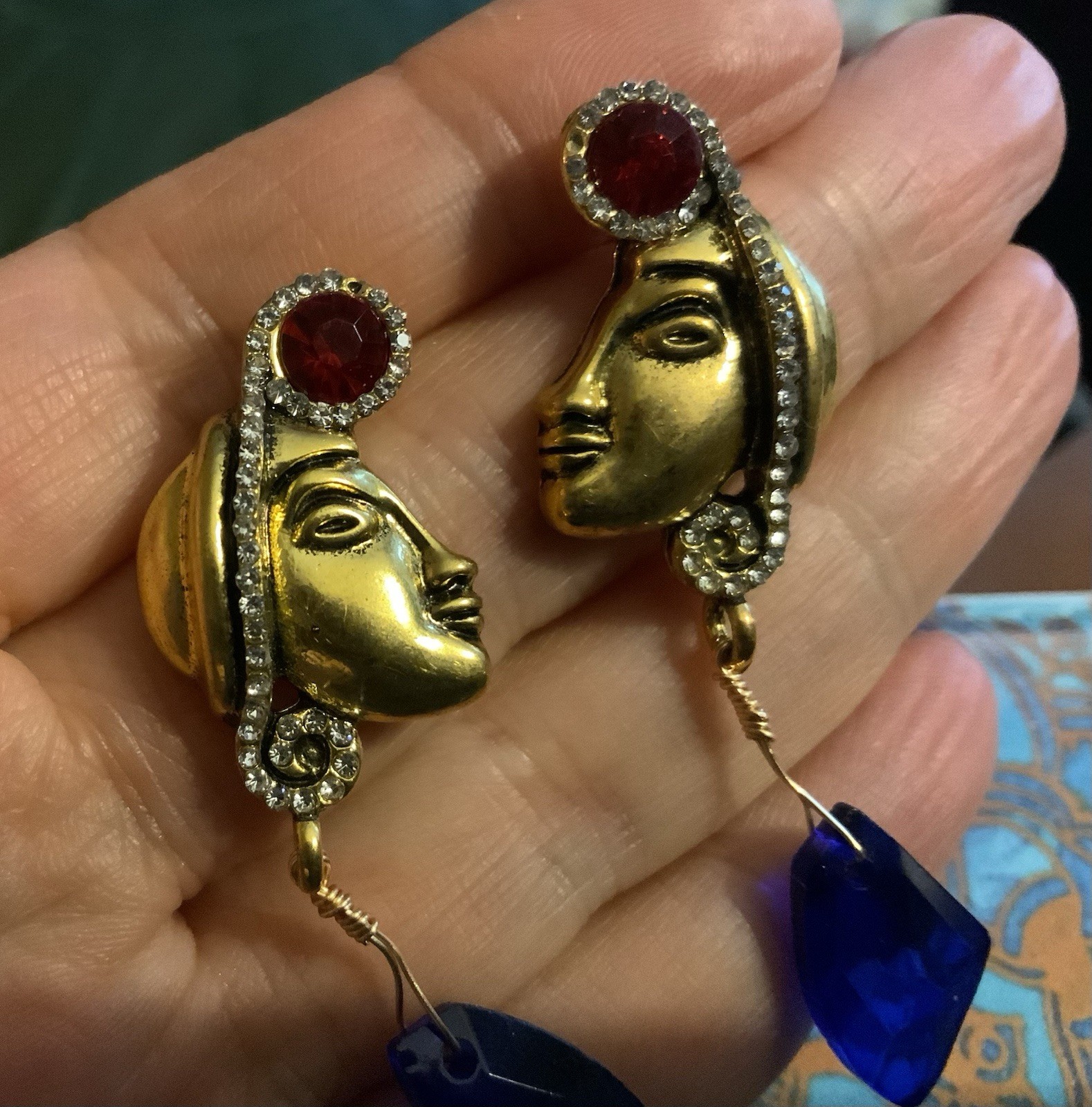 Museum Earrings Native American Indian Ethnic Face Statement VTG CZ Art Stud
