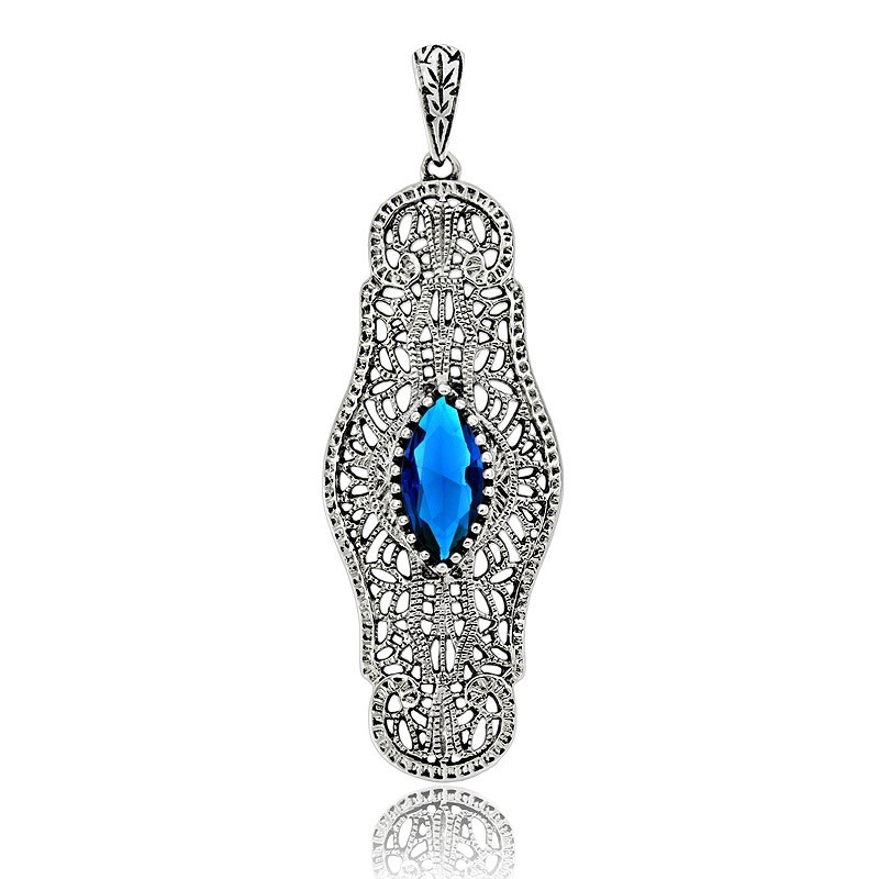 1CT Heat Treated Kyanite 925 Sterling Silver Art Deco Style Pendant NO1