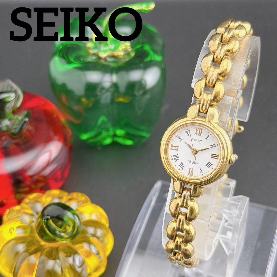 Seiko Belfina 4N21-0150 Ladies Quartz Watch White Dial Gold Tone 18cm