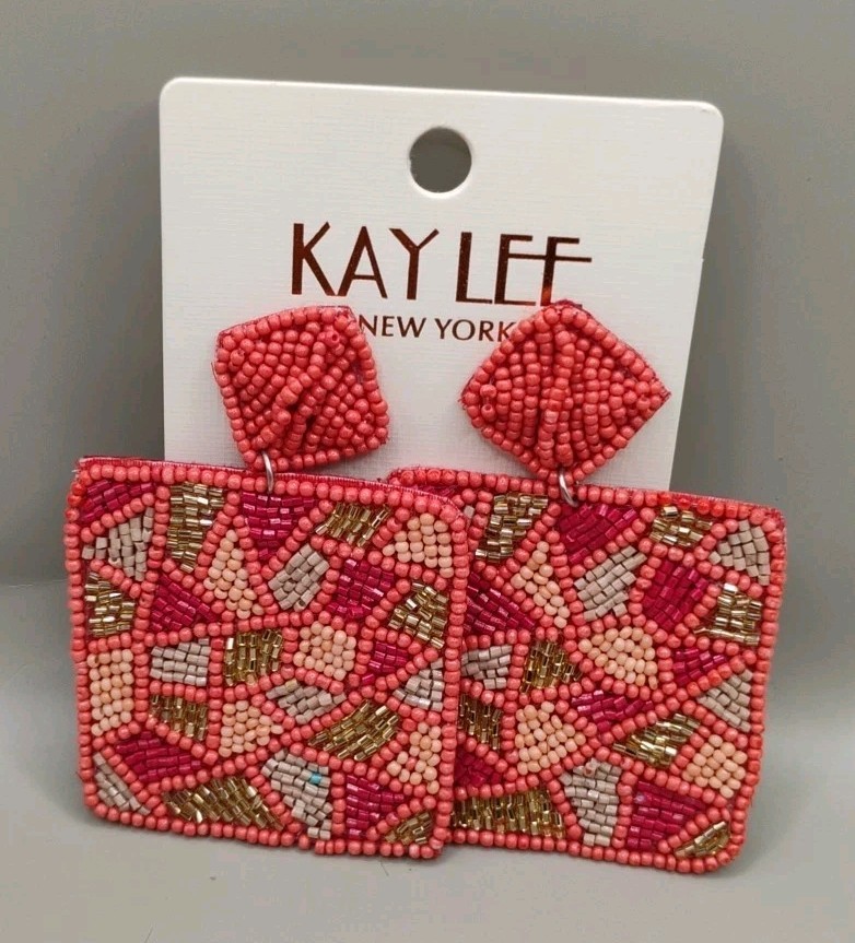 Kay Lee New York Pierced Earrings Bead Boho Geometric Drop Dangle Statement New