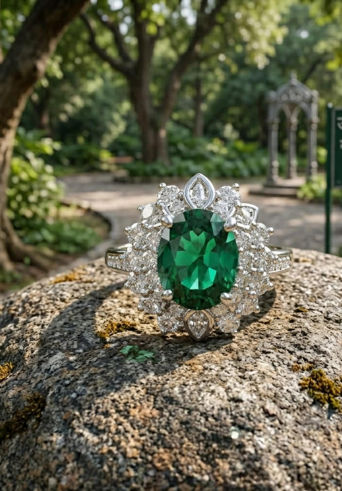 5.50 Ct Oval Cut Natural Emerald & Diamond Wedding Gift Ring 14K White Gold Sz 8