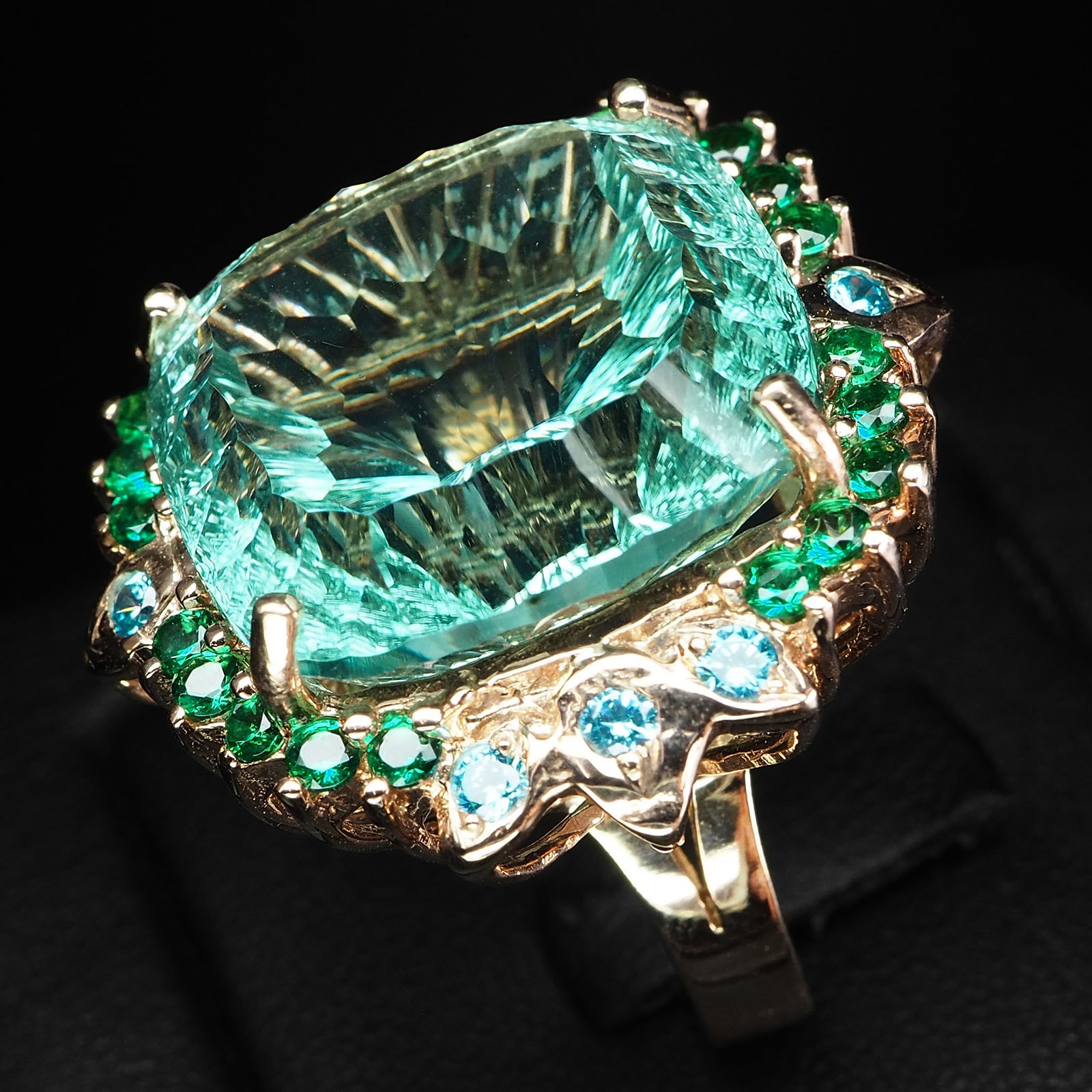 Mint Green Tourmaline Concave 30.15Ct 925 Sterling Silver Rings Free Resizing