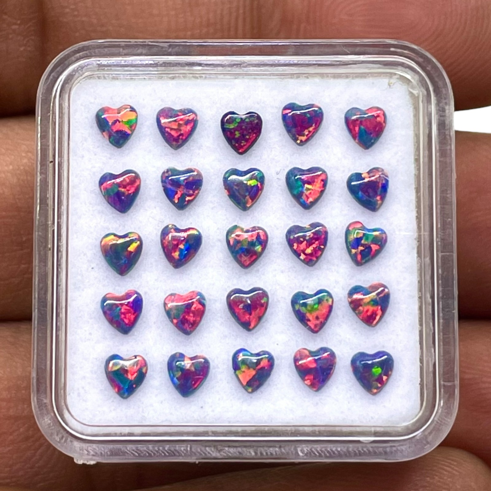 16 Pcs Black Australian Opal 3mm Heart Cabochon AAA Quality LabCreated Gemstones