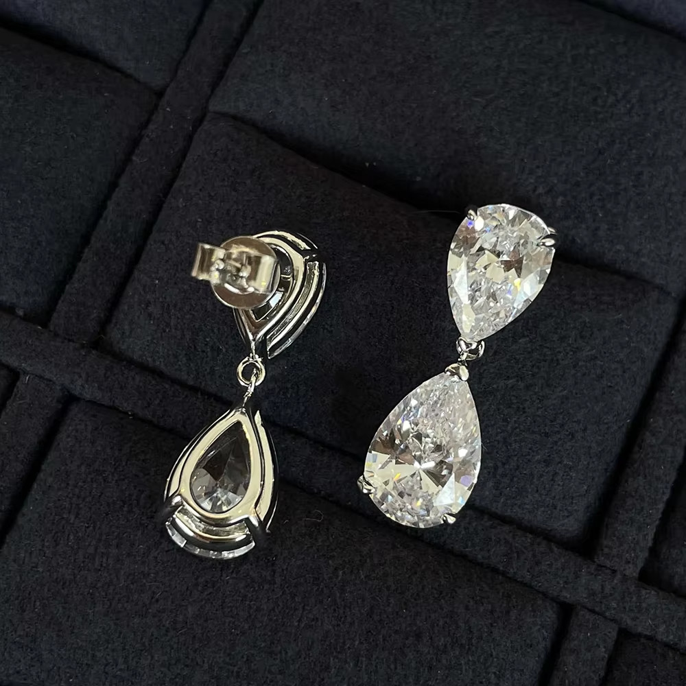 3Ct Pear Cut D VVS1 Moissanite Drop Dangle Earrings 14k White Gold Plated