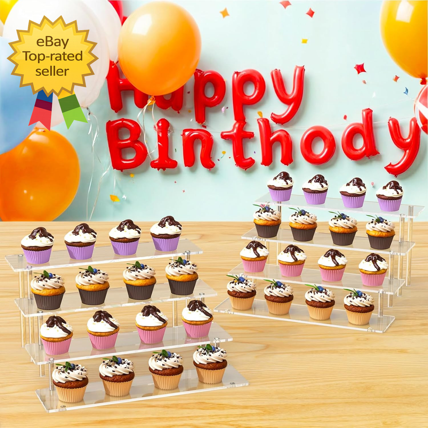 4 Tier Acrylic Display Riser Clear Organizer Stand for Cupcakes Perfume Figures