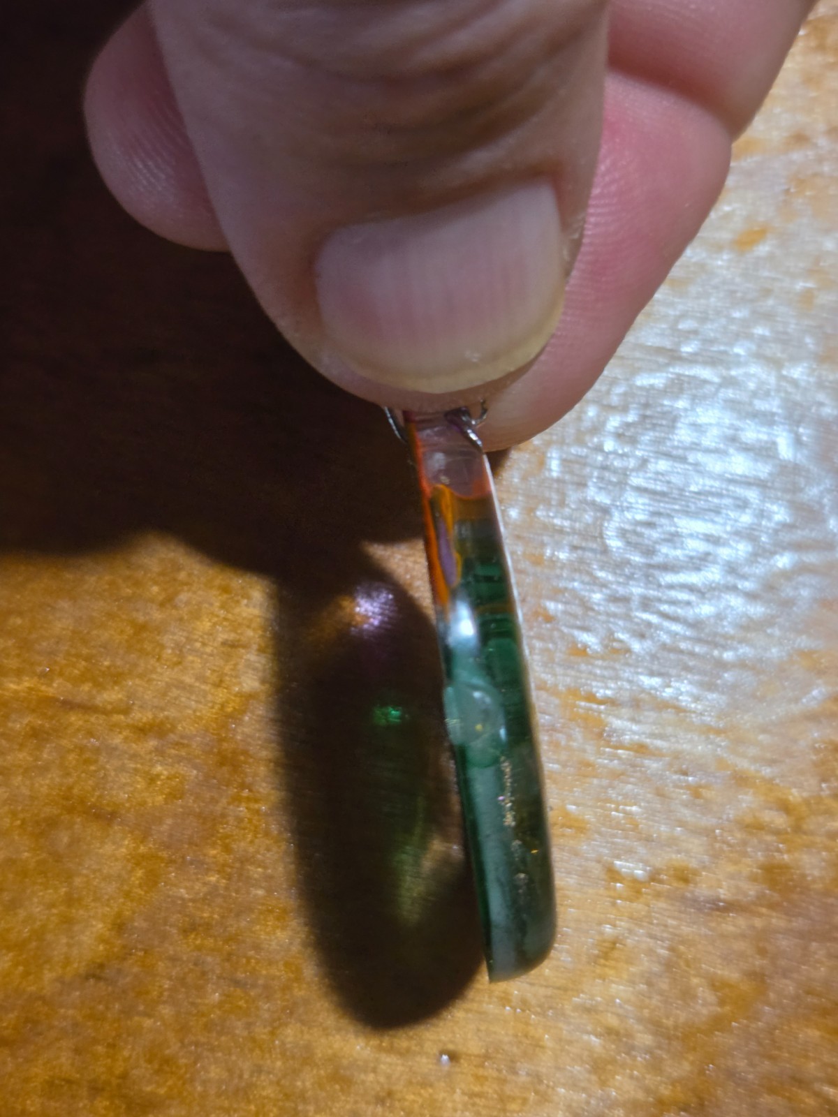 OOAK Green Pink Spiral Petri Effect Resin Teardrop Pendant N115