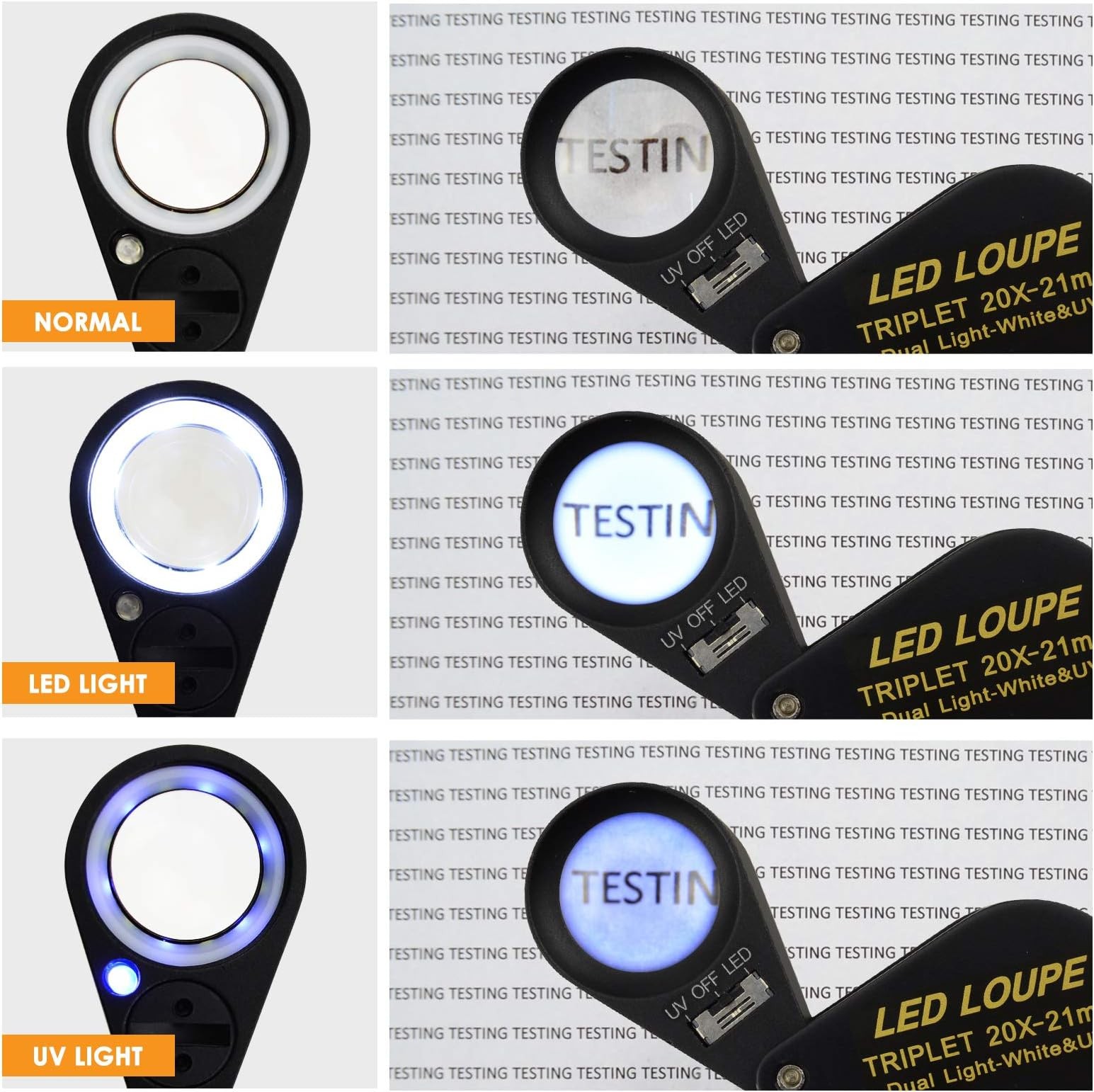 20x Magnifier Jewelry Loupe LED UV 21mm Triplet Lens Optical Glass, Pocket Ge…