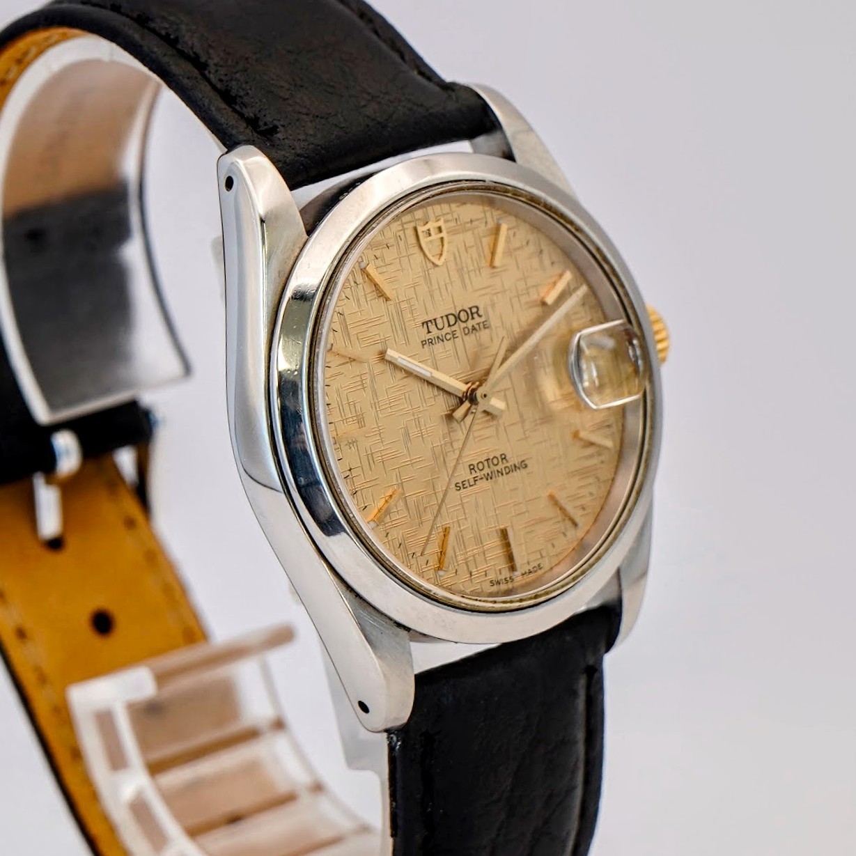 2000s Tudor Prince Date 74033 Watch Linen Dial 34mm Automatic Wristwatch