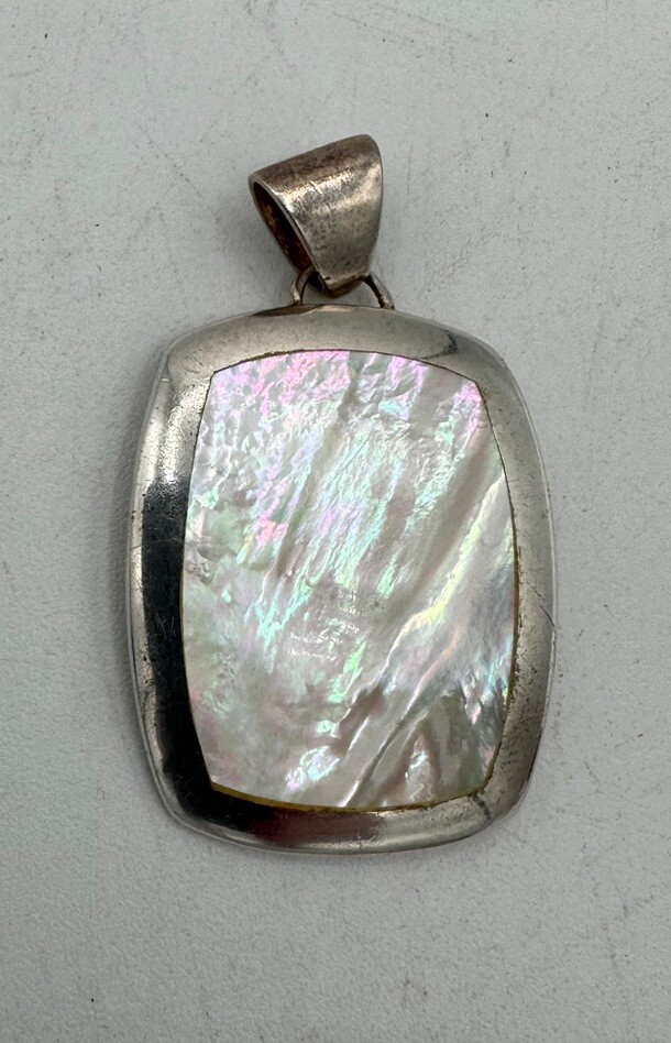 Mother of Pearl Rectangle 925 Sterling Silver Pendant 1.25” By 1”
