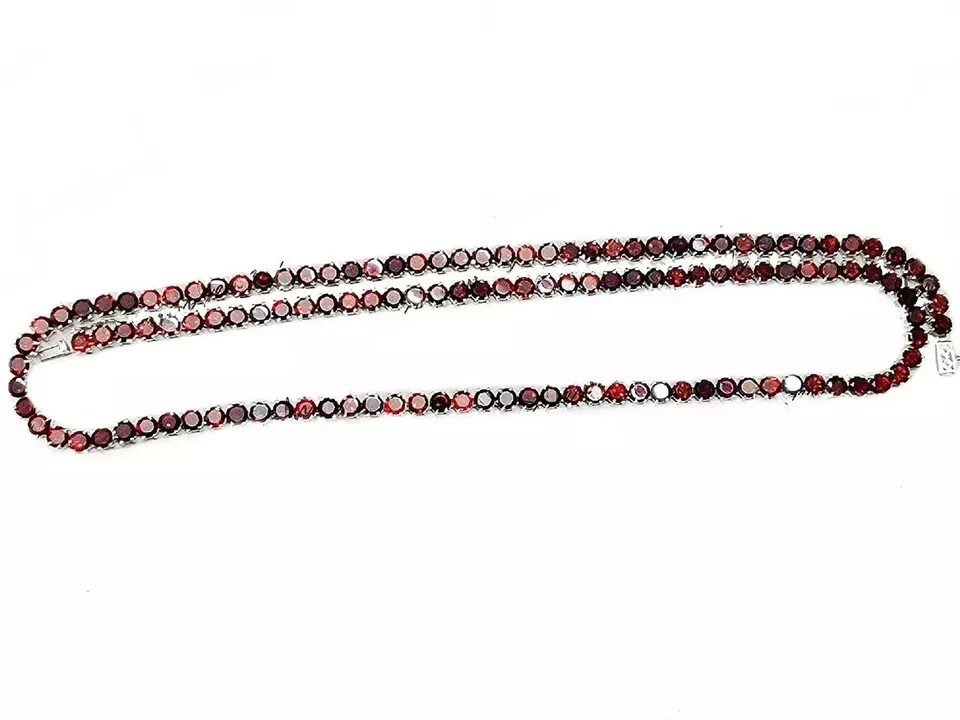 24Ct Rd 4mm Lab Created Garnet Tennis Necklace14K Yellow Gold Plated Womens 18″