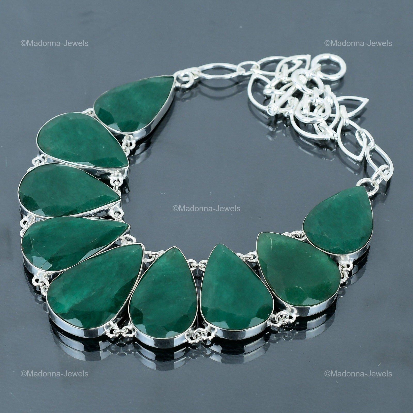 Mothers day Sale Natural Zambian Emrald 925 Sterling Silver Bezel Chain Necklace