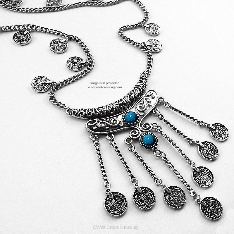 TURQUOISE STONES GYPSY SOUL – BEACH ETHNIC TRIBAL NECKLACE JEWELRY – FREE SHIP’