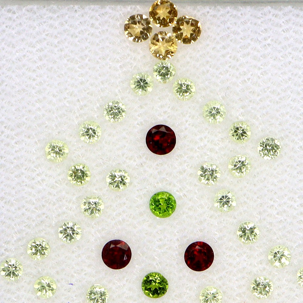 Christmas Tree Round Mozambique Citrine Peridot Rhodolite 2.68ct 2.5mm 61pcs Gem