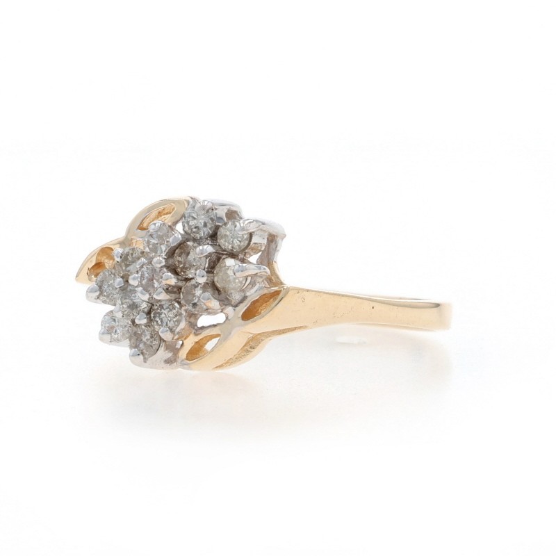 Yellow Gold Diamond Cluster Bypass Ring – 10k Round Brilliant .33ctw Floral