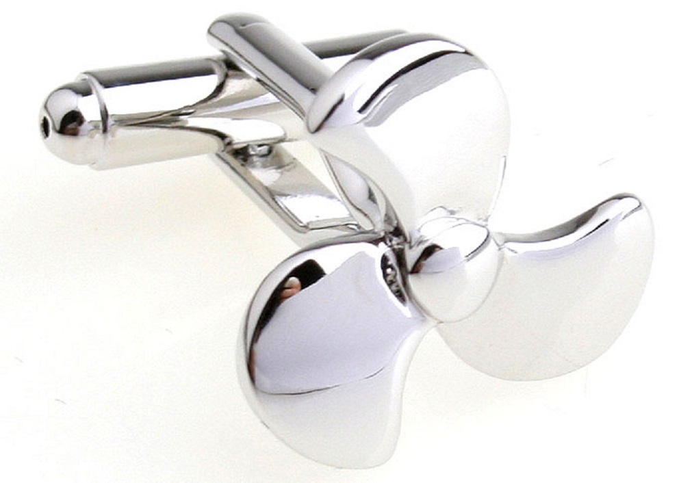 Propeller Boat Pair Cufflinks Ship Wedding Fancy Gift Box & Polishing Cloth