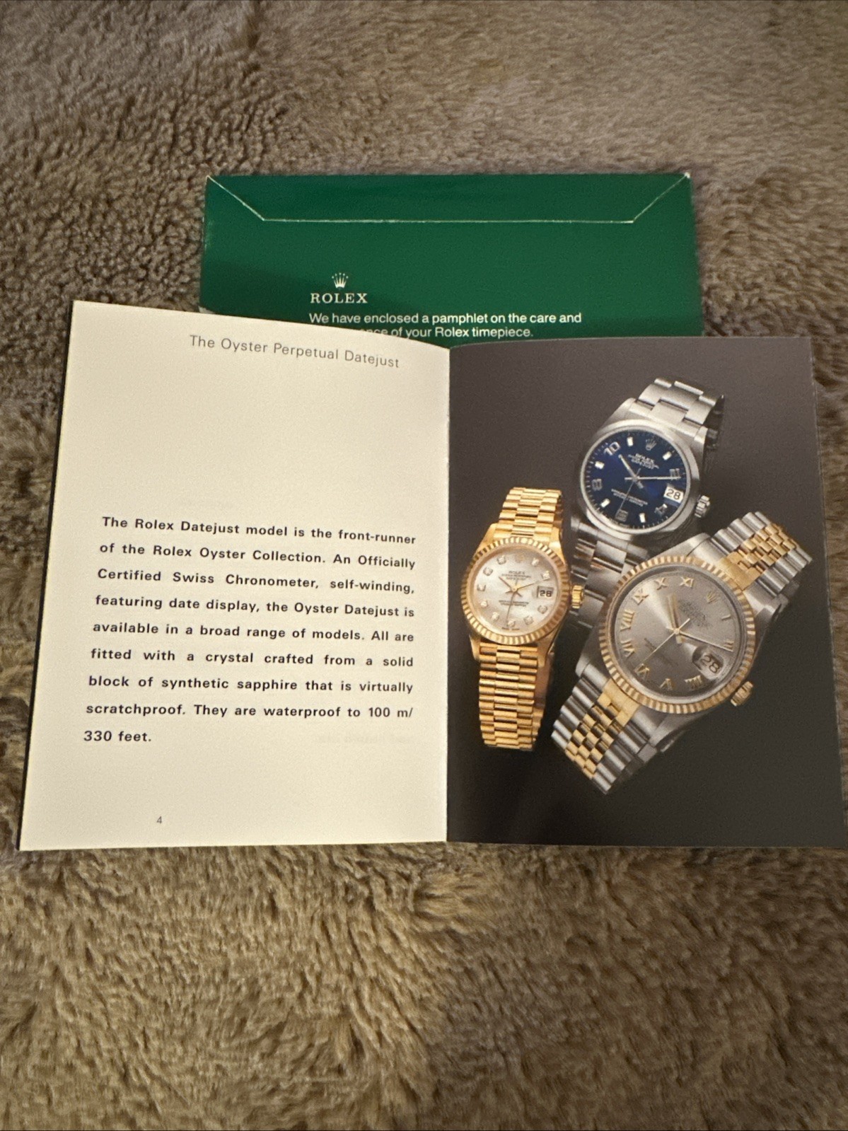 Rolex Datejust Factory Instruction Manual / User Booklet/Rolex Cloth