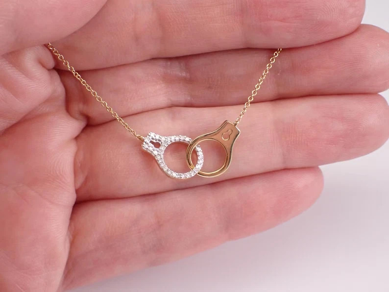 1Ct Round Cut Real Moissanite Handcuff Pendant 14K Yellow Gold Plated Silver