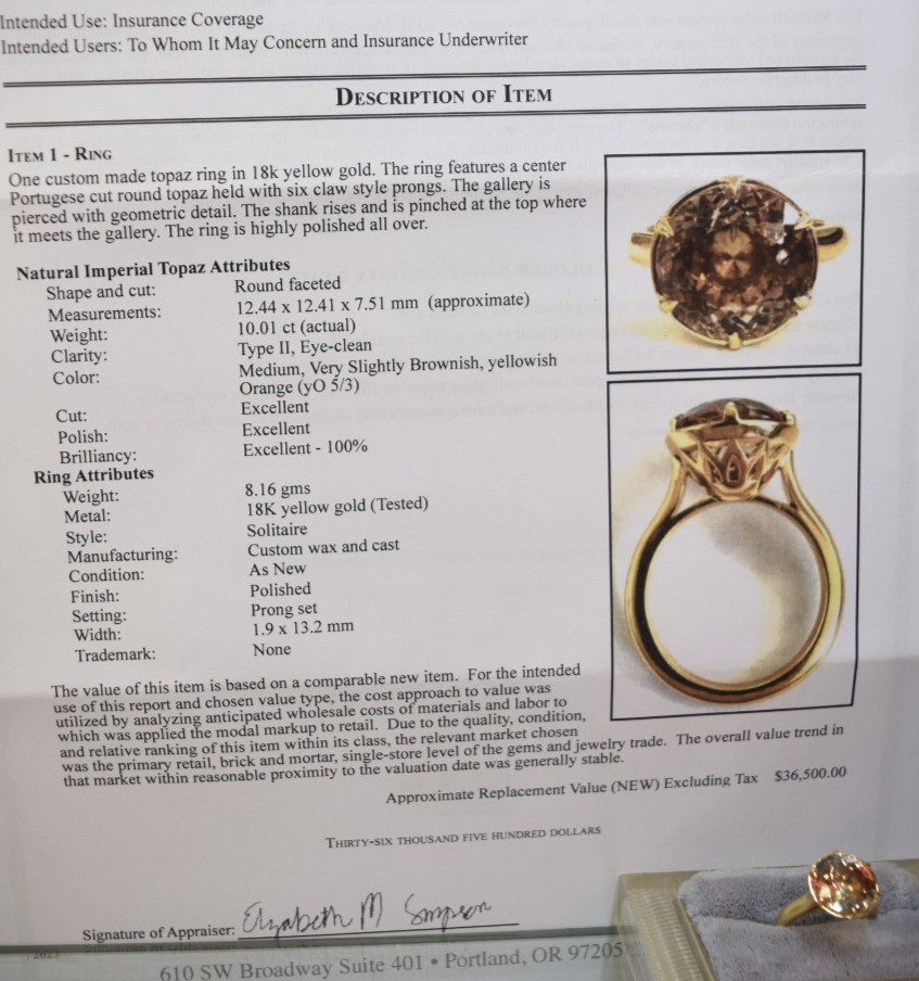 18K Yellow Gold Rare 10.0 Ct Round Natural Imperial Topaz Solitaire Ring sz 6