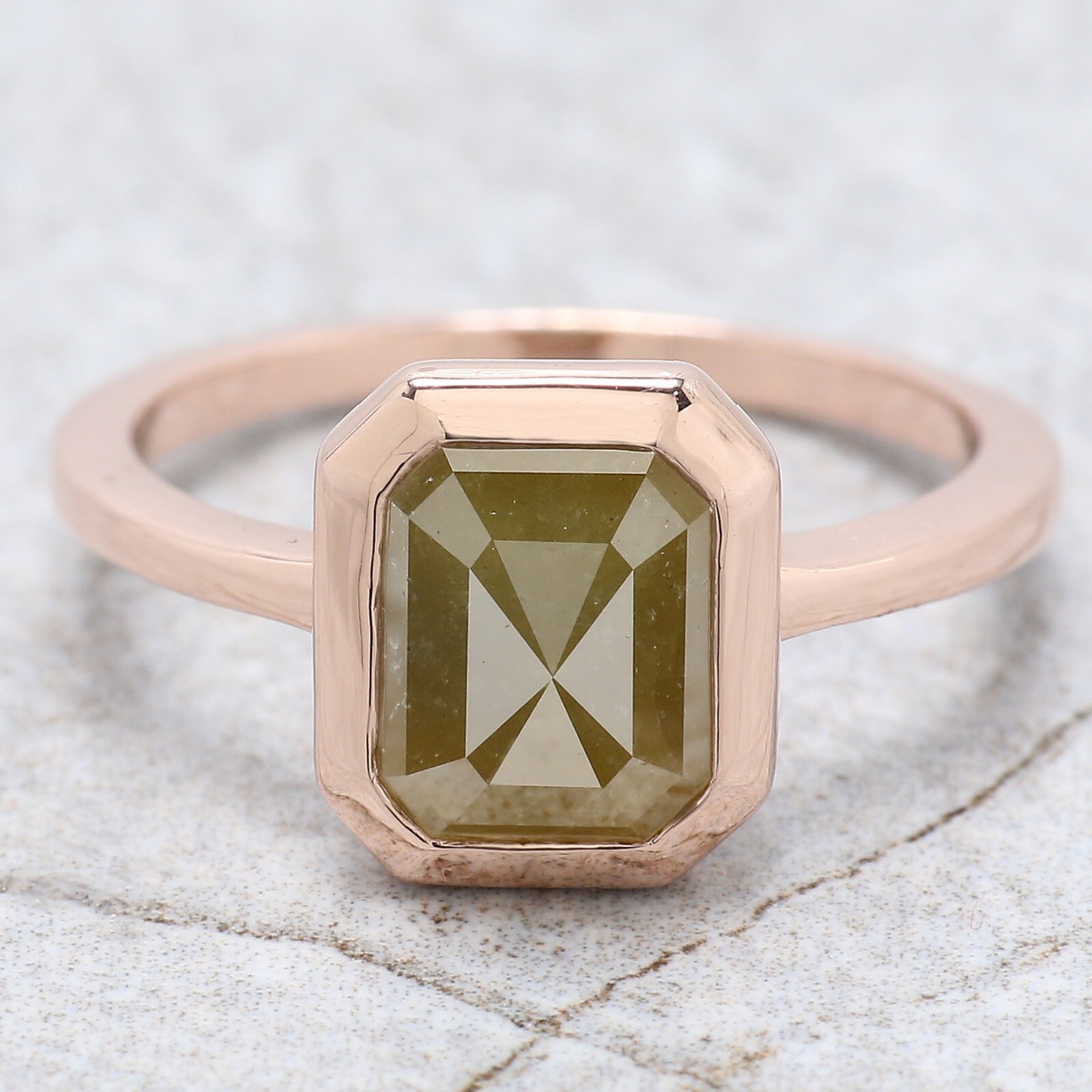 2.85 Ct Emerald Cut Yellow Color Diamond Ring 14K Rose Gold Engagement Gift Ring