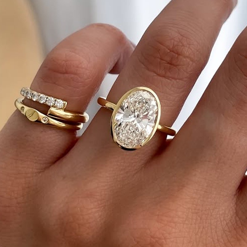 2.24 CT Oval Cut Moissanite Bezel Set Engagement Ring 14K Yellow Gold Plated