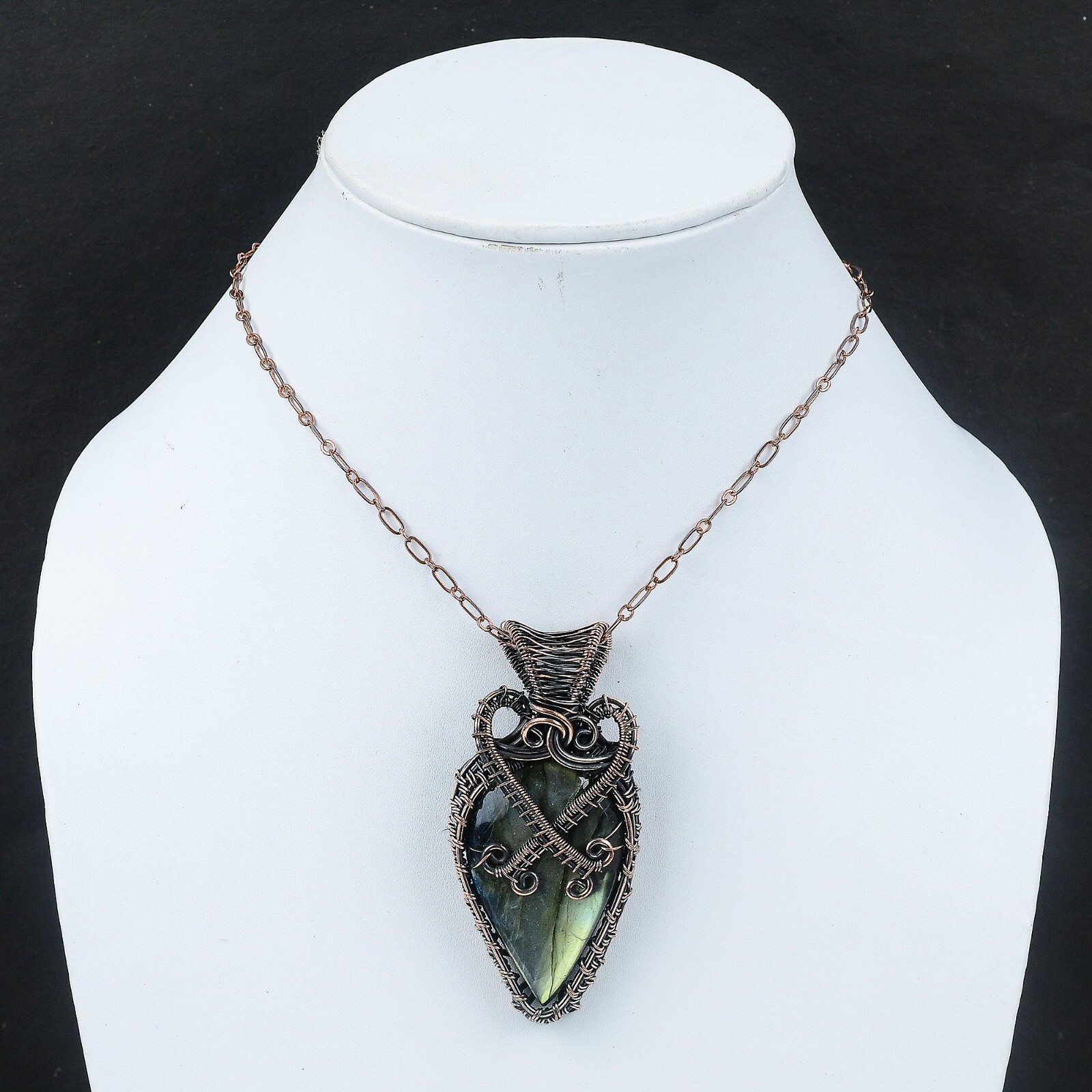 Labradorite Wire Wrapped Pendant Handcrafted Copper Ethnic Gift Jewelry 2.95″