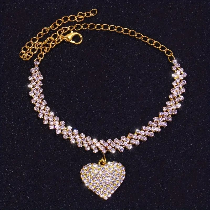 Gold Heart Charm Ankle Bracelet Anklet Foot Ankle Chain Bracelet, Bling, Party