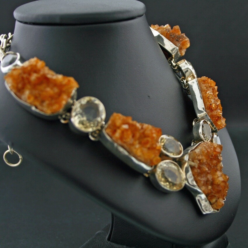 Citrine Crystal Necklace 925 Silver Handmade 45.5cm Bizarre