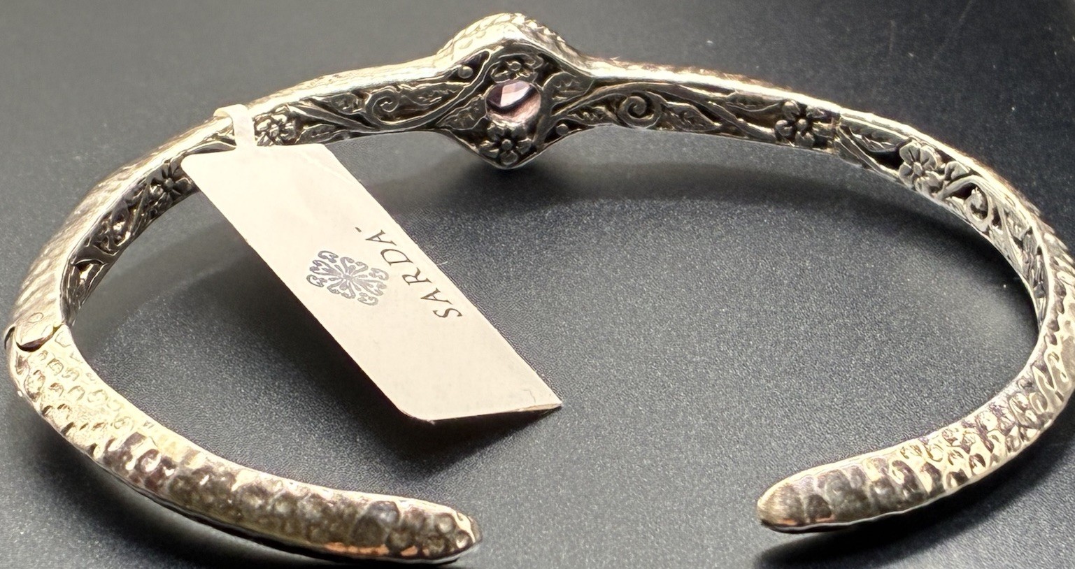 Sarda Light Pink Lab Created Sapphire Sterling Silver Cuff Bracelet Size 7.25