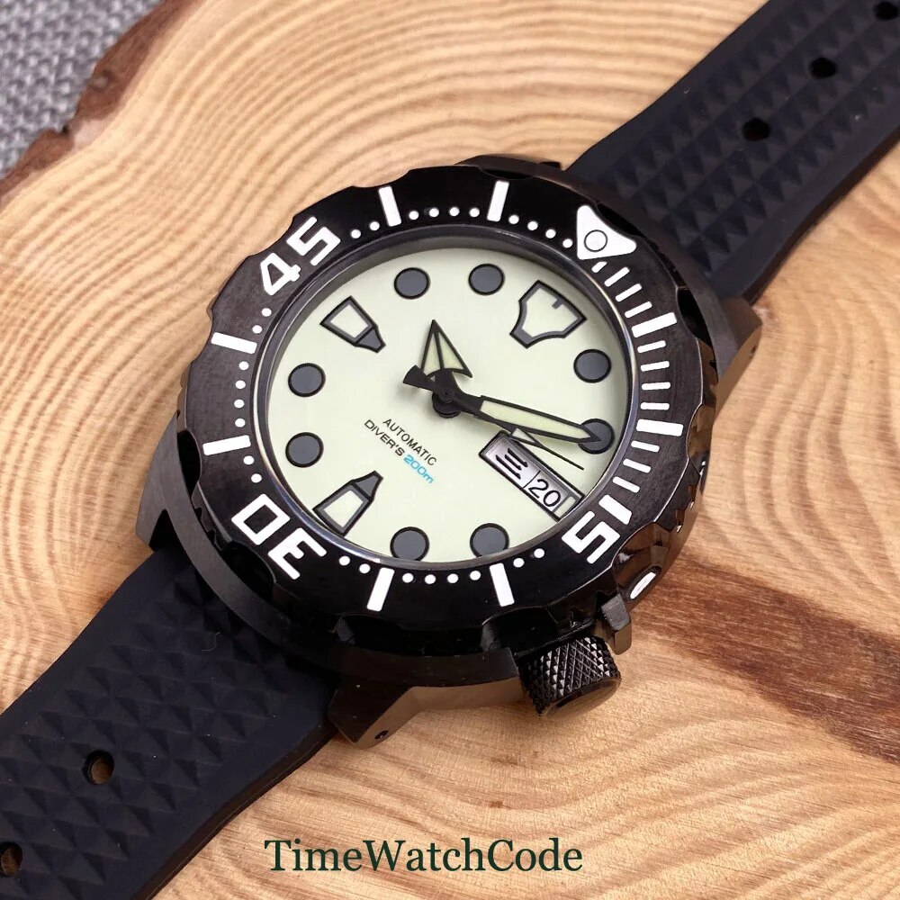 Tandorio Black Automatic Watch for Men NH36 Sapphire Crystal Date Day Full Lume