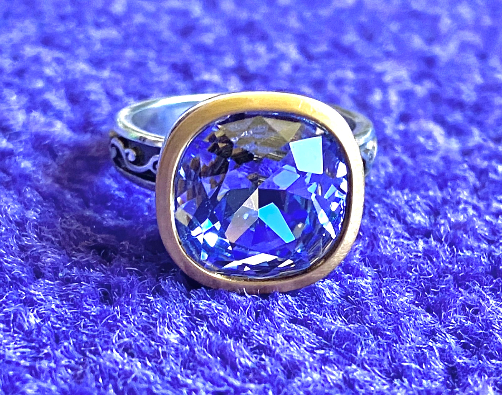 BRIGHTON VENUSIAN LAVENDER BLUE SWAROVSKI CRYS SLVR+GOLD SIZE 5.5-6 RING VG+✨VTG