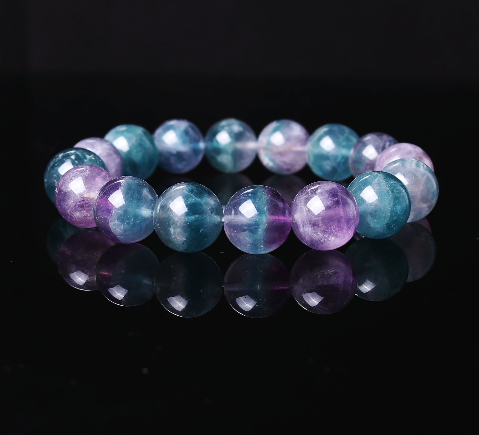12-13.4mm Natural Blue Green Purple Fluorite Crystal Quartz Beads Bracelet C698