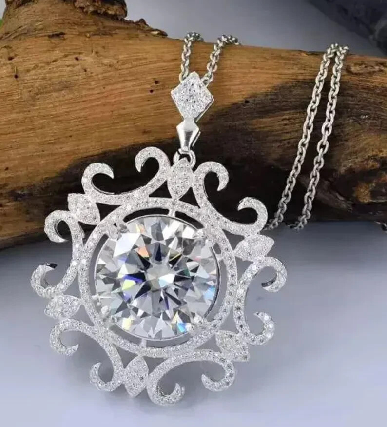 2.30Ctw Round Cut Moissanite Designer Women’s Pendant 14K White Gold Plated