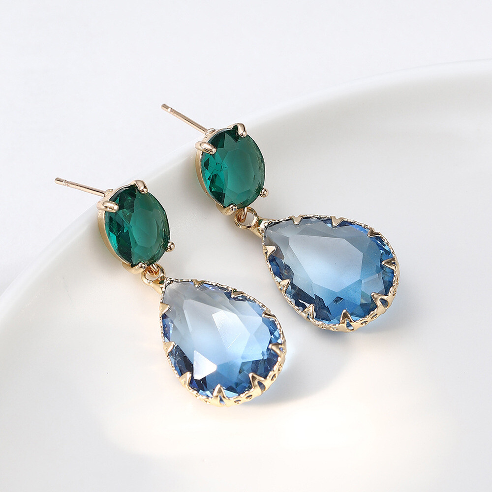 New Waterdrop Shape Blue White Mix Be Color Tourmaline Gems Women Dangle Earring