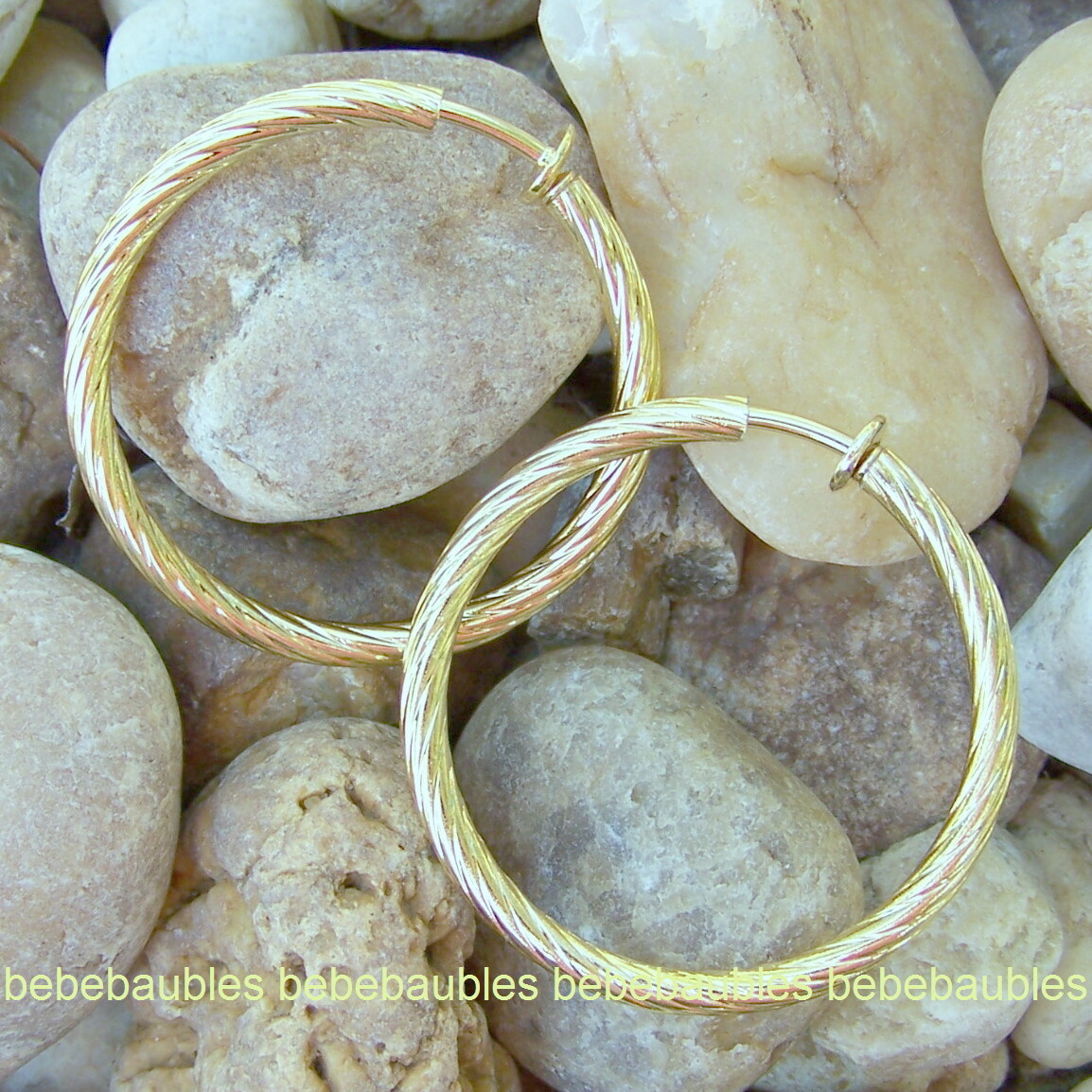 Medium Gold Gp HOOP CLIP Earrings 3mm Classic ROPE Style 1 1/2″ Diameter NEW