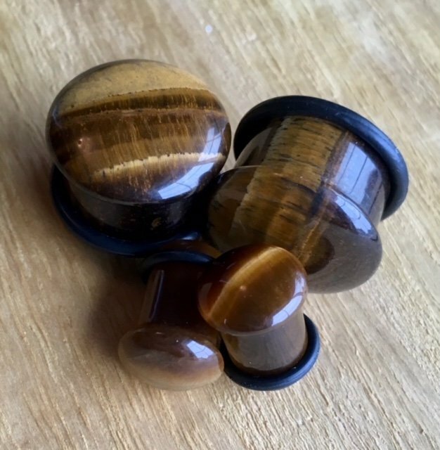 PAIR Single Flare Tiger Eye Stone Plugs Gauges Guages Earlets Body Jewelry
