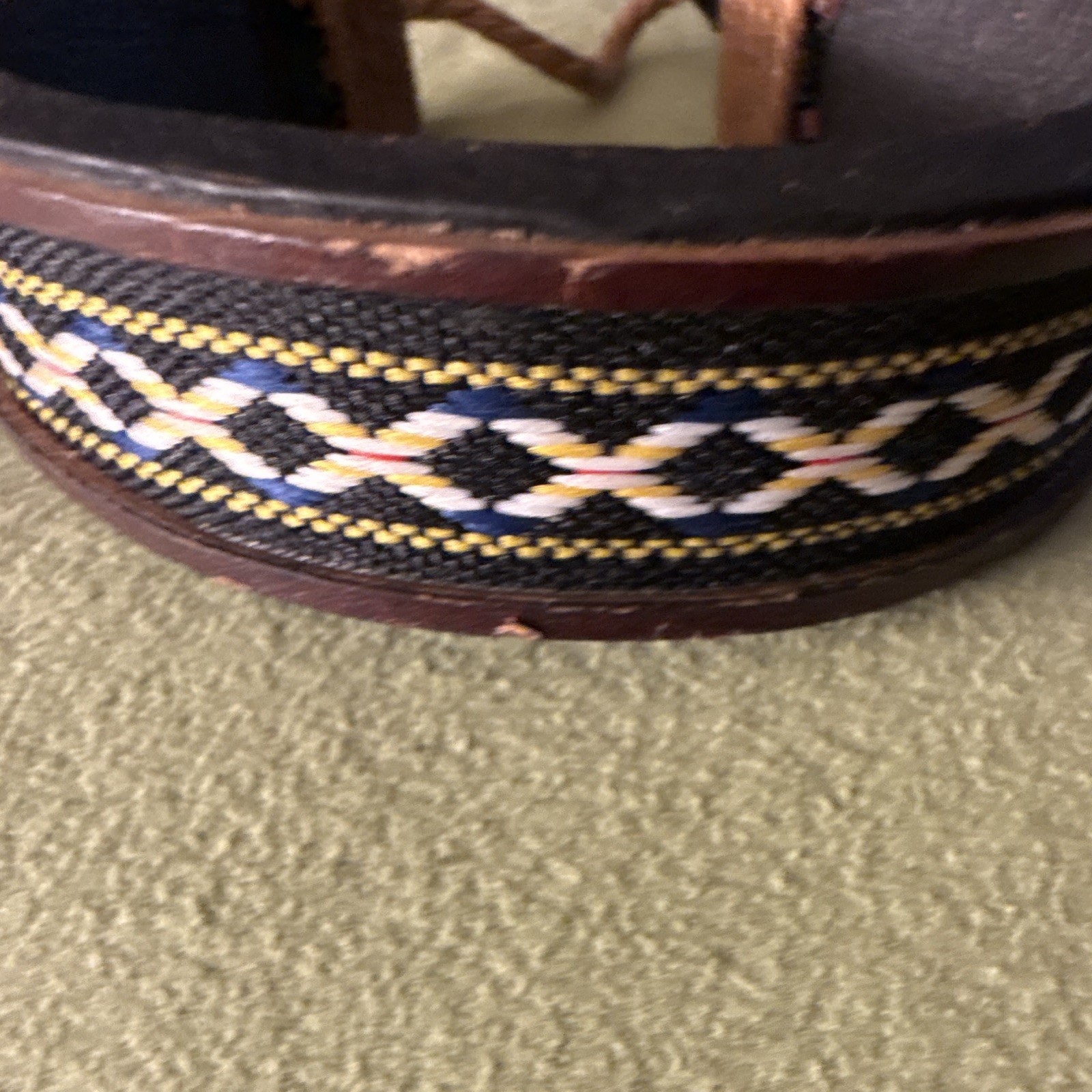 Leather Cuff Bracelet with Woven Inlay, Adjustable Drawstring, Brown