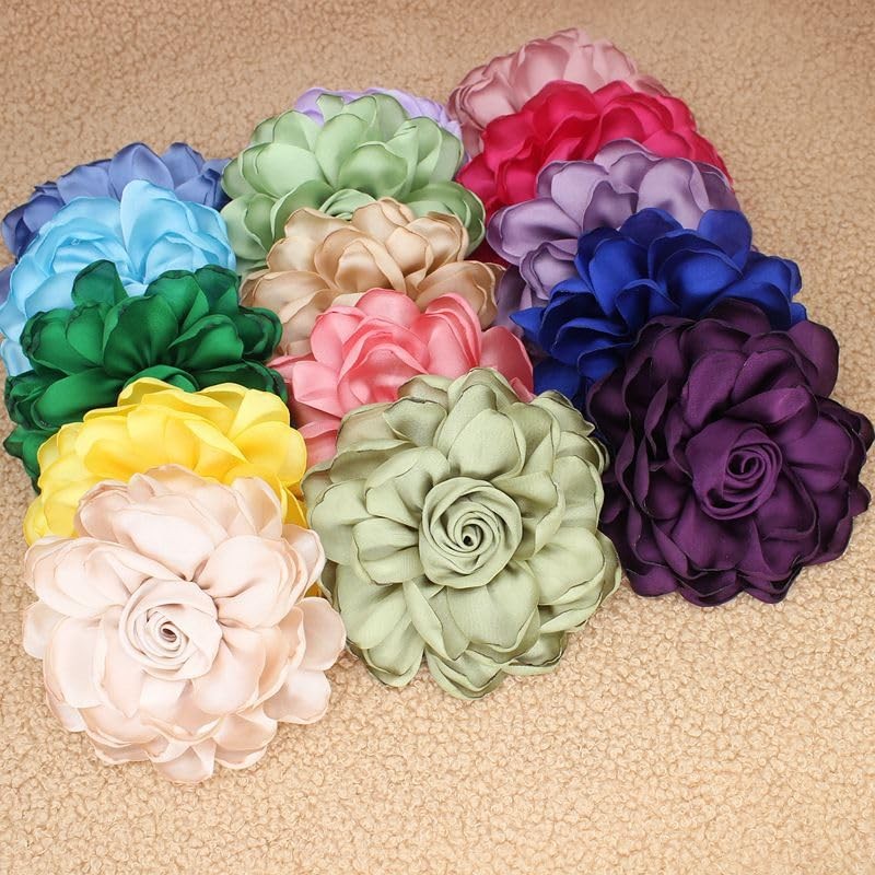 Broche de flor de tela de satén extra grande para mujer, accesorios, broche