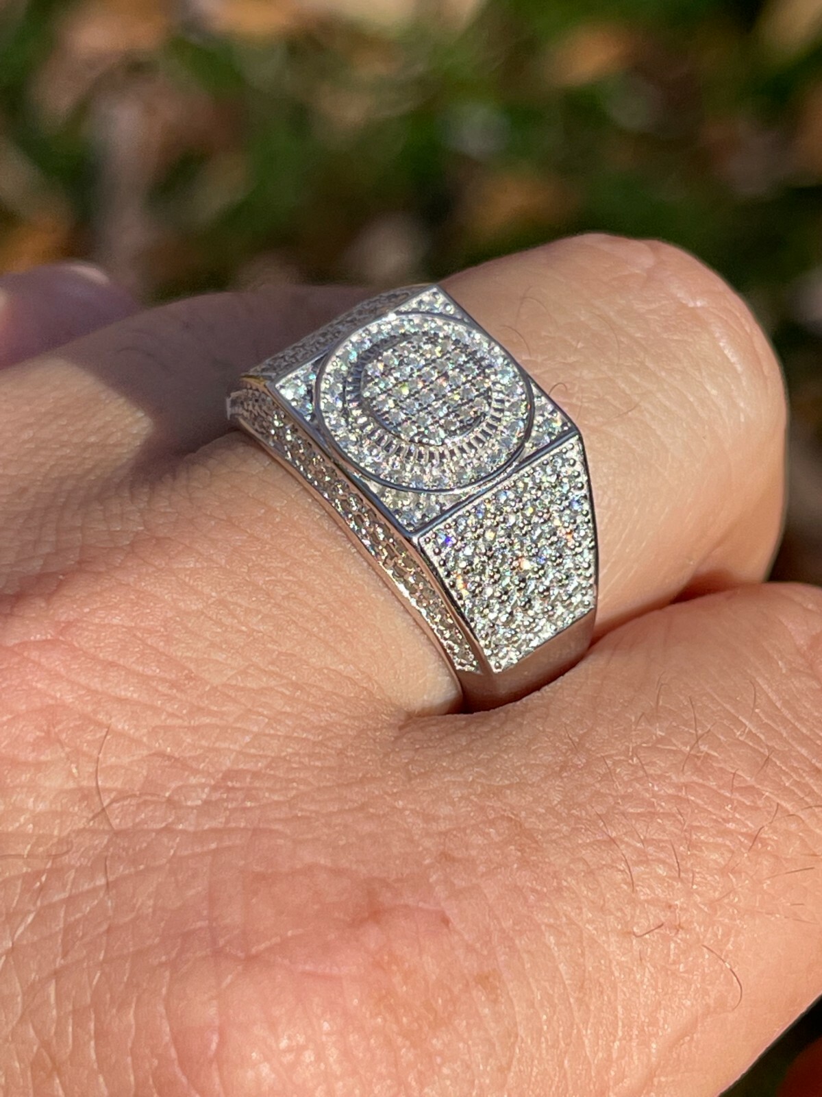 Real 925 Silver Mens Hip Hop Square Iced MOISSANITE Ring – Passes Tester W. GRA