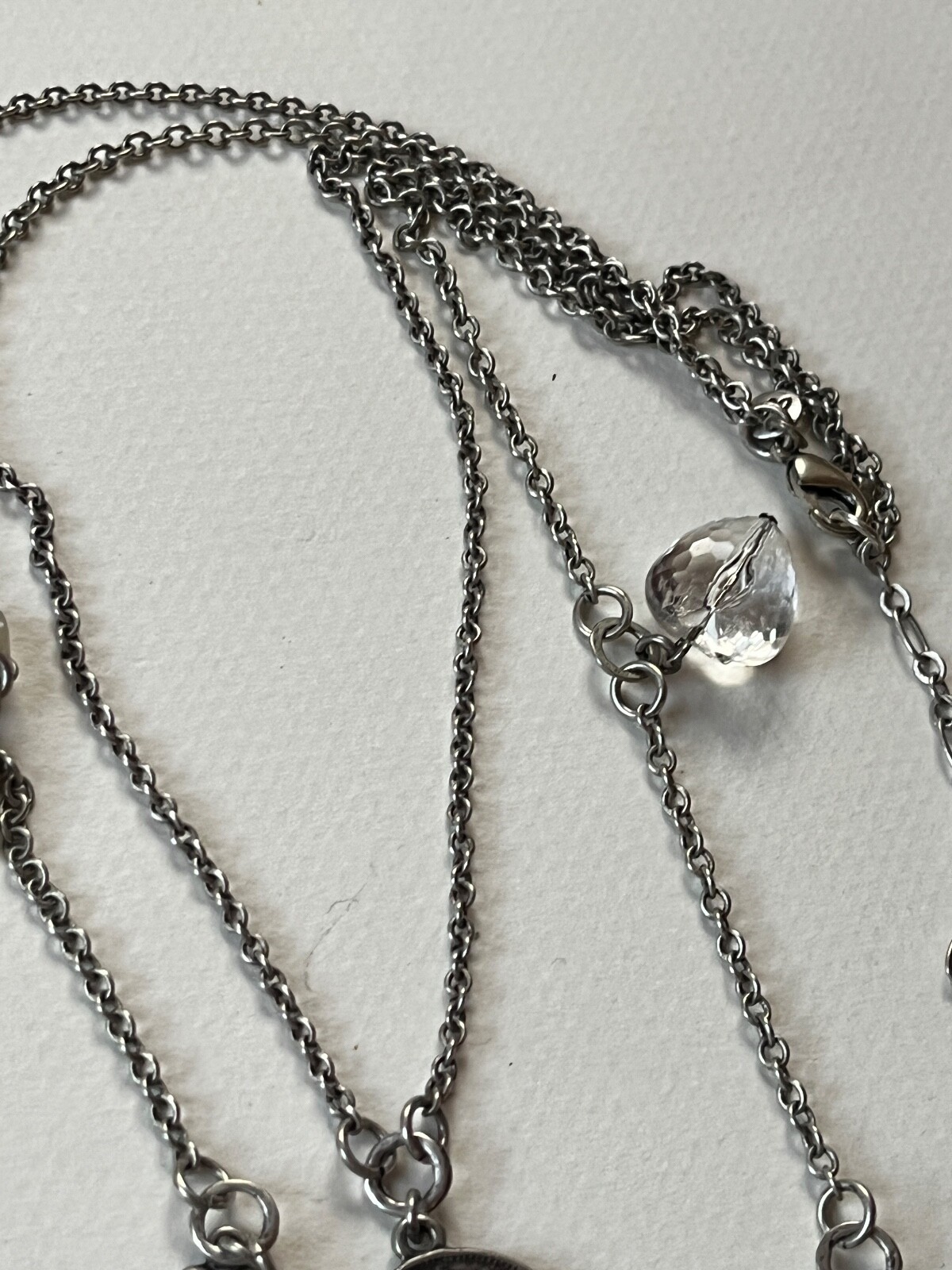 American Eagle Double Strand Silvertone Chain w Victorian Style Heart Crown Padl