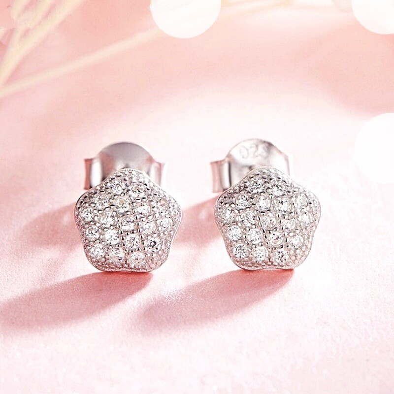 925 Sterling Silver Made With Swarovski Element Sliver Slim Star Stud Earrings