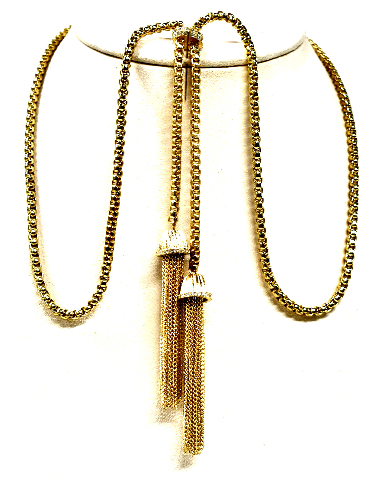 Vintage Chain and rhinestone goldtone Sautoir Necklace Long Flapper 21 in. drop