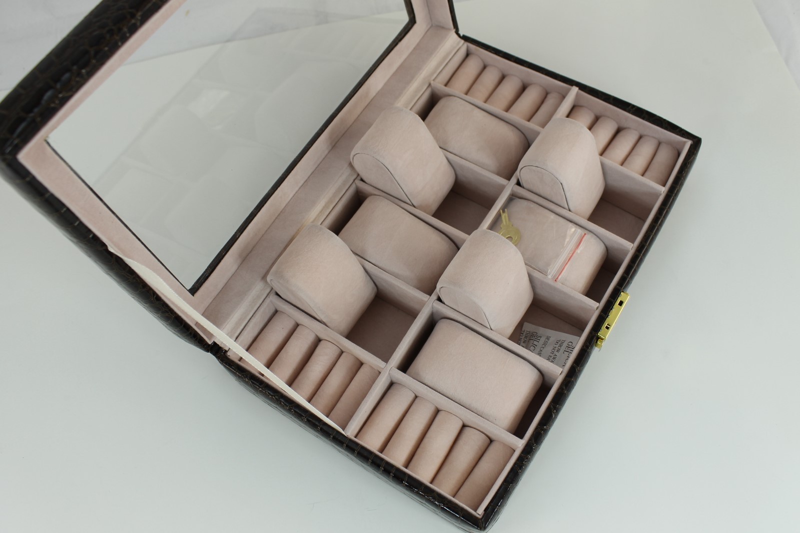 8 Slot Pillow Brown Leather Watch Case Box Jewelry Cufflinks Ring Organizer