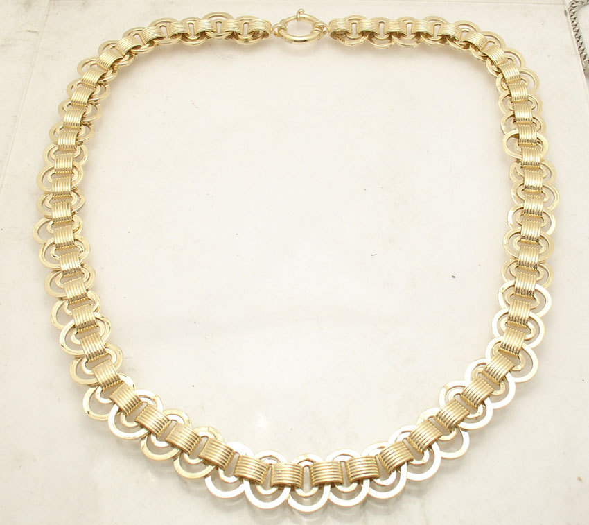 Technibond Connected Double Oval Link Necklace 14K Yellow Gold Plated Silver