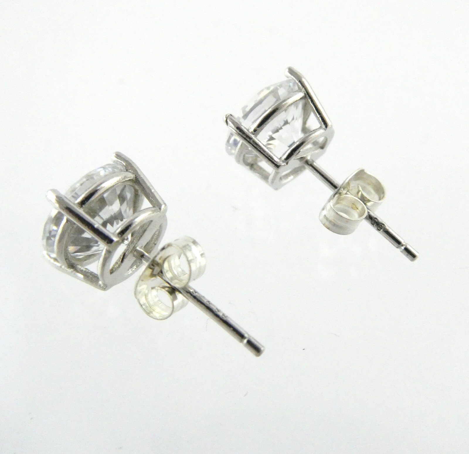 BS Sterling Silver Round Cut Crystal Stud Earrings 925 2.4 Grams 8.05mm