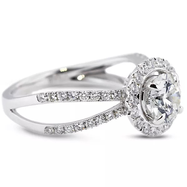 18K Gold Side Stone Engagement Ring Halo 1.95 CT Round Lab-Grown Diamond F SI1