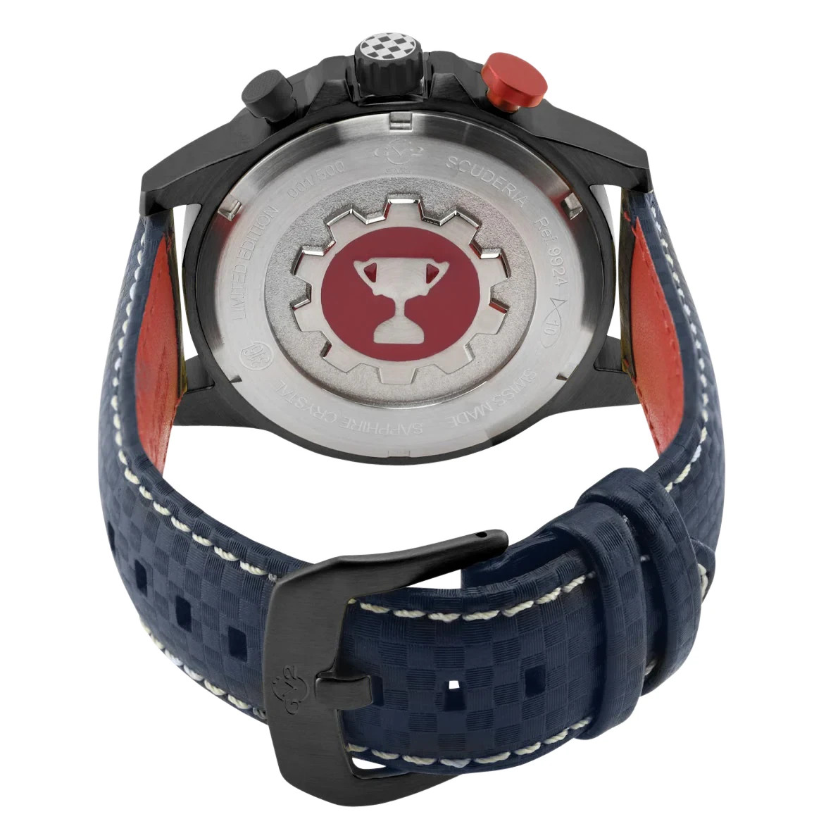 GEVRIL SCUDERIA SWISS MADE ⌚ TACHOMETER SAPPHIRE CRYSTAL CARBON FIBER BLUE ALARM
